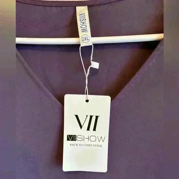 VIIShow Women’s Lightweight Purple Blouse With Tie Knot In Front - Size 2XL - Picture 5 of 10